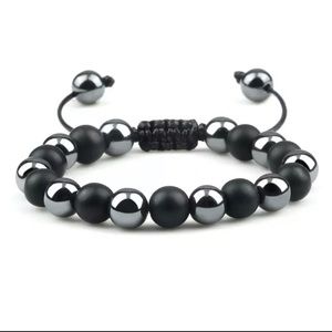 Mens Hematite black onyx bracelet beaded crystal bracelet